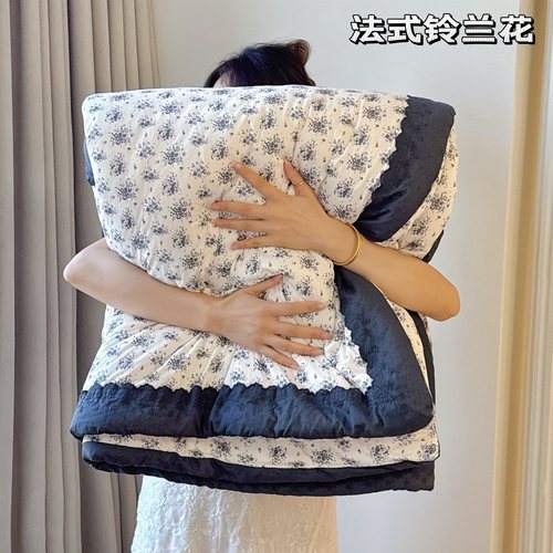 A类母婴法式复古风法式全棉花边针织春秋被单双人可机洗秋冬被芯