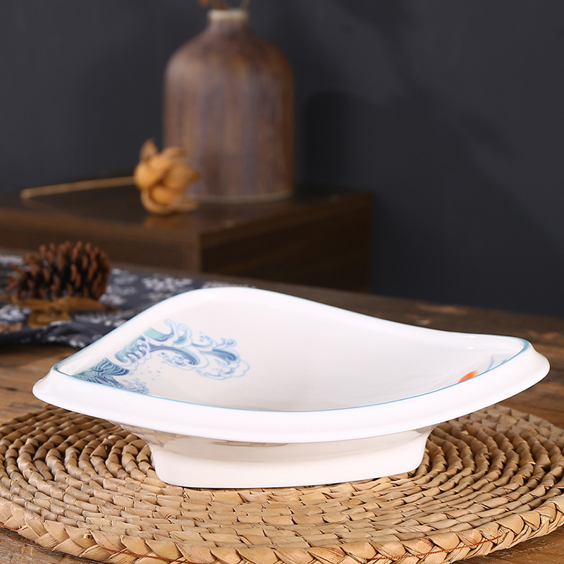 农家小炒黄牛肉盘子菜盘陶瓷三角形盘中式湘菜馆特色餐具商用酒店