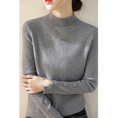 慵懒风高级灰色半高领长袖内搭针织打底衫女秋冬新款软糯修身毛衣