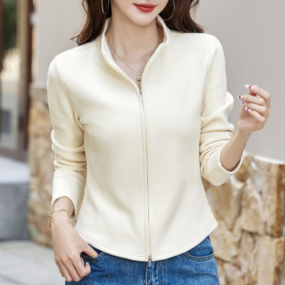 立领拉链开衫外套女长袖小个子卫衣2025秋冬新款百搭休闲上衣
