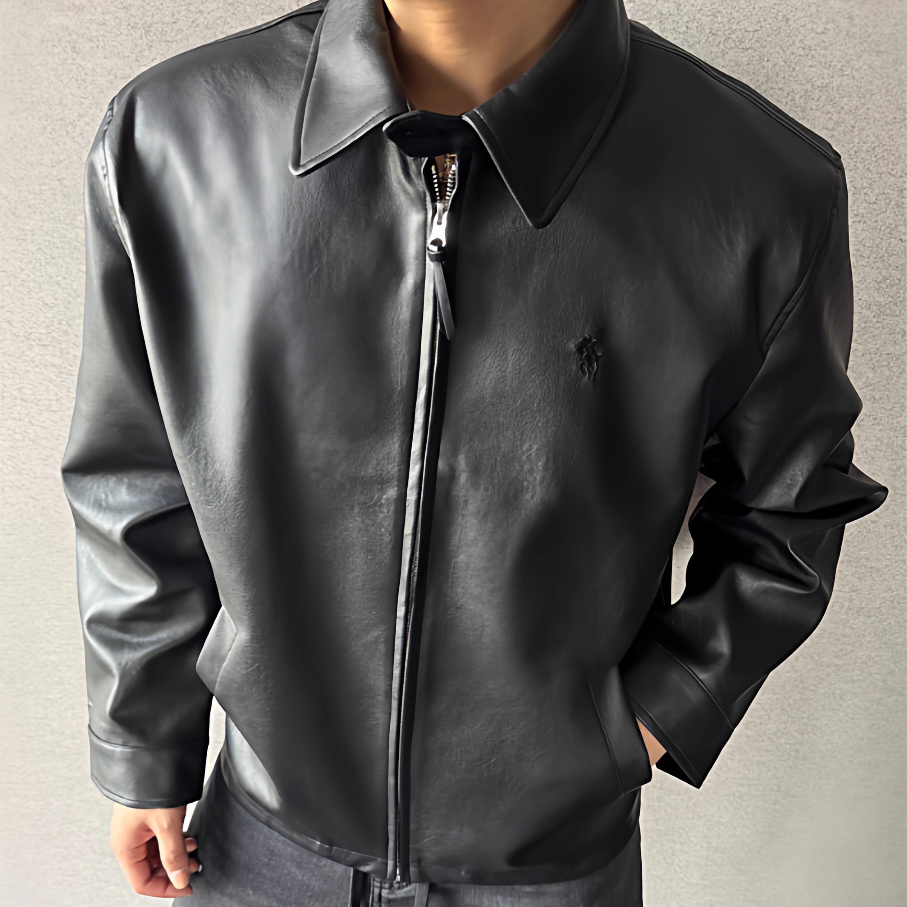 美式小马刺绣秋冬pu皮衣外套健身哈灵顿短宽夹克硬汉西部做旧男款,男装,皮衣,淘宝优惠券,粉丝福利购,淘宝优惠卷