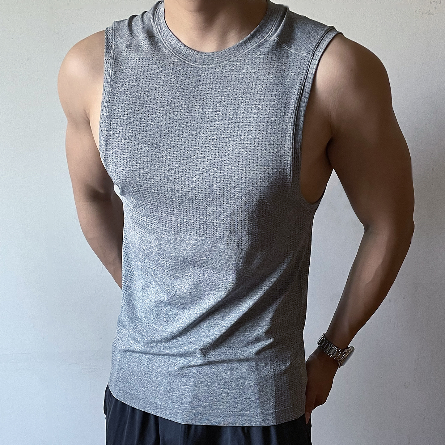 LULU同款健身修身背心显肌肉薄款无缝提花坎肩透气速干训练纹理夏