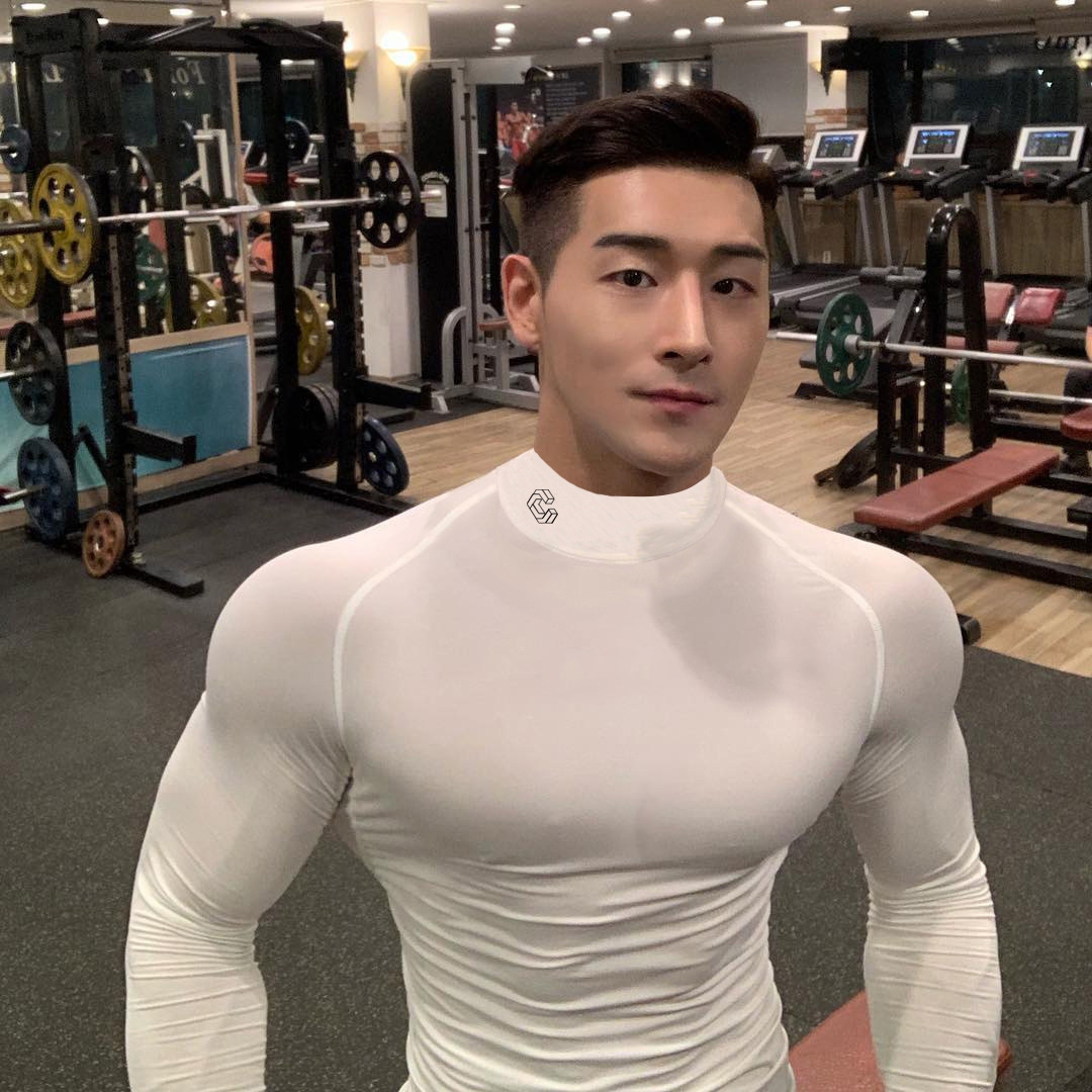 健身肌肉男紧身衣长袖高领高弹力运动上衣速干衣服兄弟打底训练服