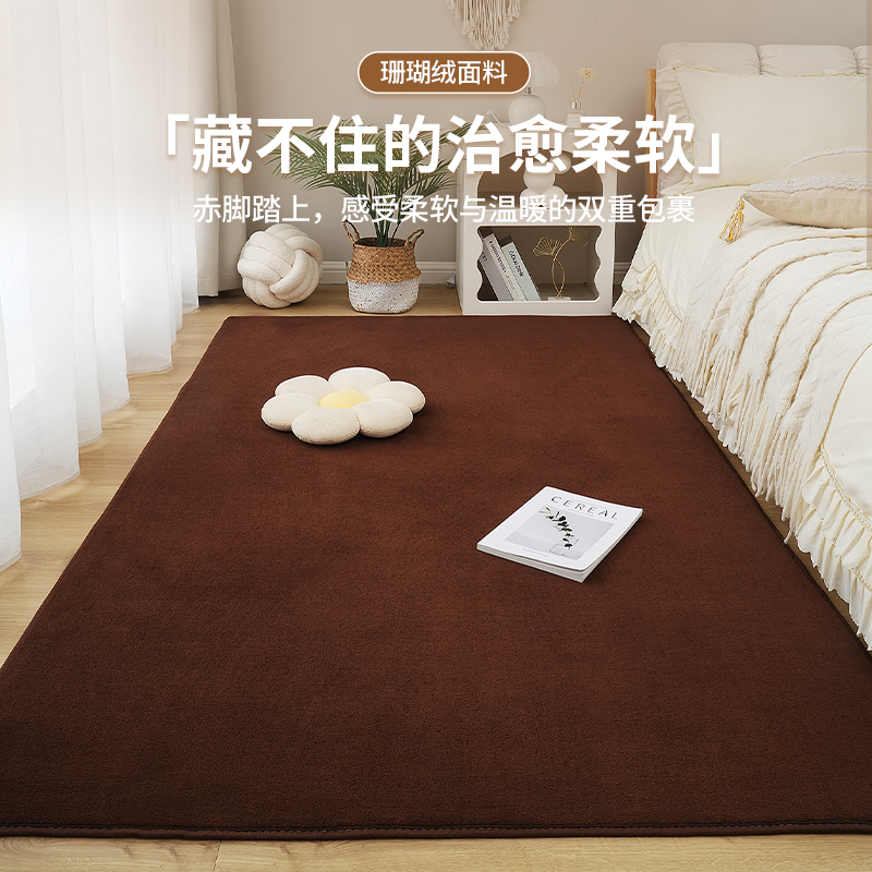 珊瑚绒满铺深色保暖卧室床边地毯