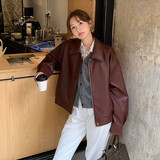 红翻领皮衣外套女春秋高级感韩系氛围感网红爆款pu皮夹克，女装皮衣，浙宝136