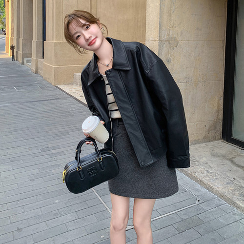 时尚百搭皮衣外套女上衣春季新款