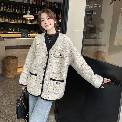 毛呢时尚百搭小香风外套女羽绒里