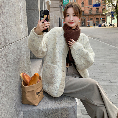 小香风毛呢短外套女羽绒里