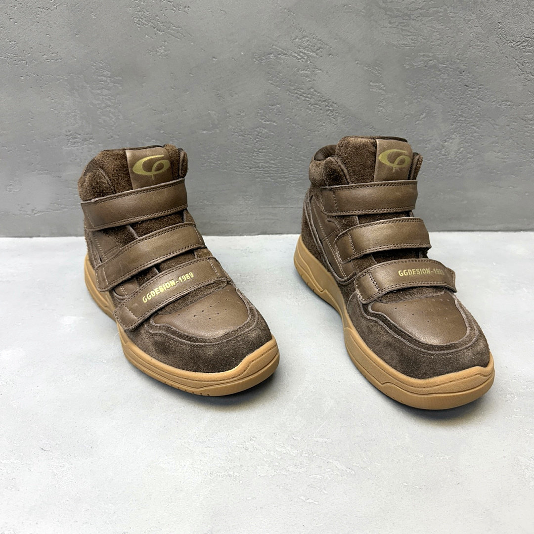 复古魔术贴厚底内增高高帮女鞋