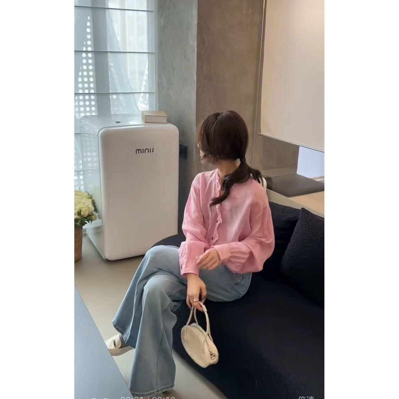 SOMMY537春装新款温柔慵懒风粉色长袖衬衫女宽松百搭苎麻上衣