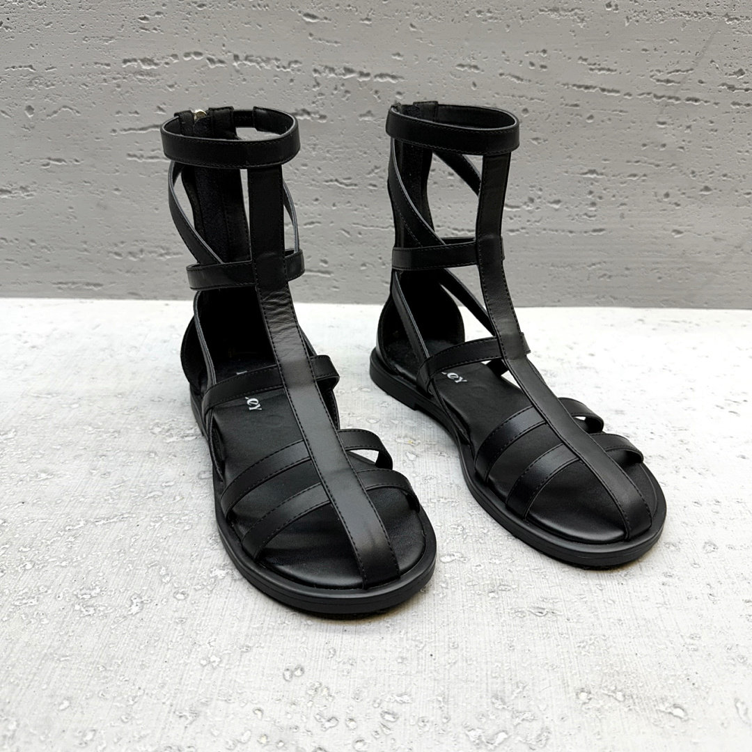 欧洲站欧货2026新款复古罗马凉鞋女平底镂空交叉带黑色舒适凉鞋