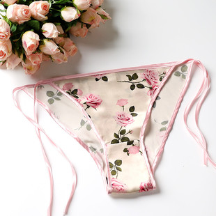 新品上市 100%桑蚕丝 真丝内裤女T裤系带提花丁字裤