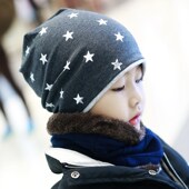 小星星儿童堆堆套头帽春秋冬天薄款 防风护耳帽头巾帽男孩女孩通用