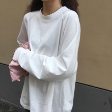 上衣女2019秋季 T恤oversize打底衫 新款 19SS SIK 韩国纯色宽松长袖