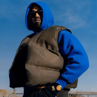 kanye侃爷周边同款双面可穿夹棉纯色马甲高街潮流宽松百搭外套男