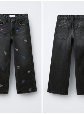 欧美女童牛仔裤潮范时髦洋气高级立体刺绣大童阔腿裤Girls' Jeans
