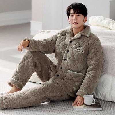 男士睡衣2025新款冬季三层夹棉加厚高级感外穿今年流行爆款家居服