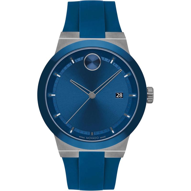 Movado/摩凡陀男士瑞士腕表蓝盘硅胶表带轻奢经典防水ATM