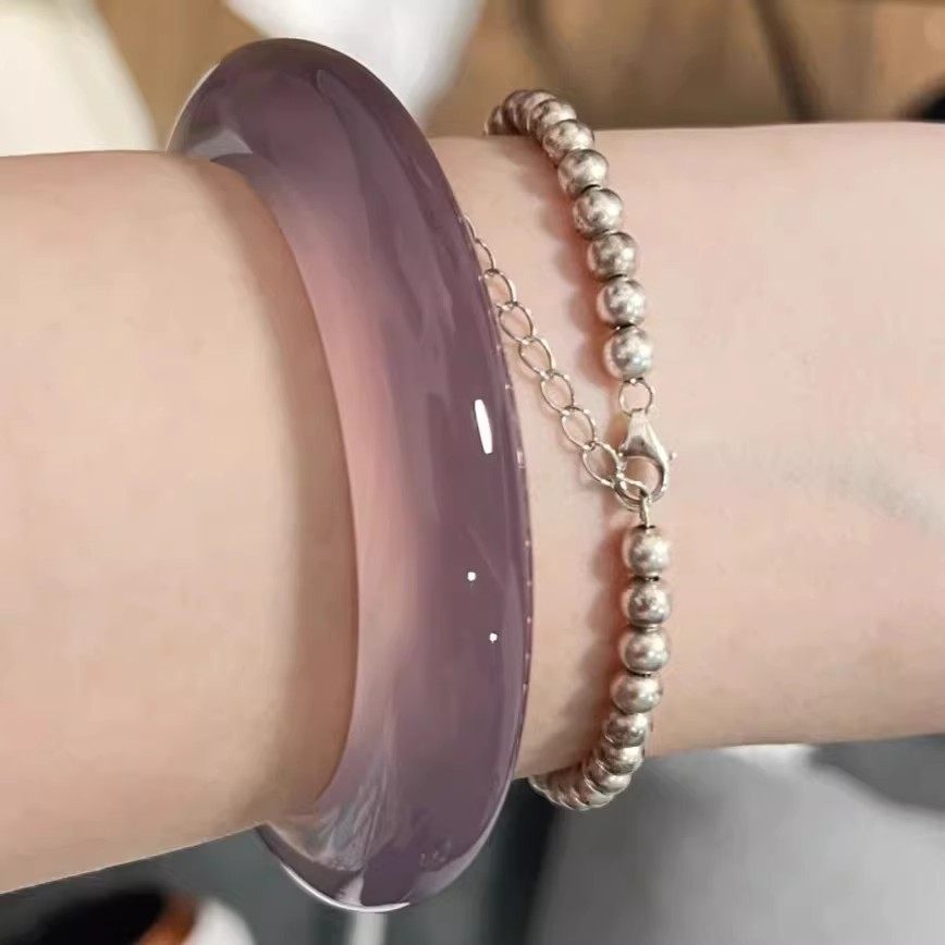 紫韵流芳天然高冰紫色玛瑙手镯女紫罗兰玉髓镯子冰透翡翠平替玉镯