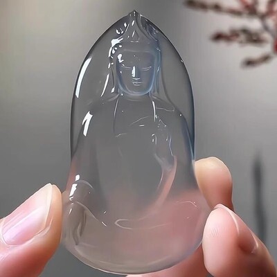 缅甸高冰种翡翠平替蓝水素衣观音吊坠独龙玉石十二生肖守护神吊坠