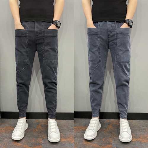 网红秋冬韩版潮流精神九分牛仔裤