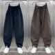 加绒按扣工装 韩版 休闲裤 秋冬季 男士 宽松百搭直筒裤 潮流运动弯刀裤