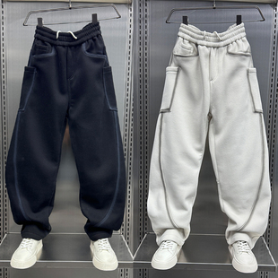 渐变阔腿直筒裤 潮牌百搭大口袋弯刀休闲裤 2024秋冬宽松加绒运动裤