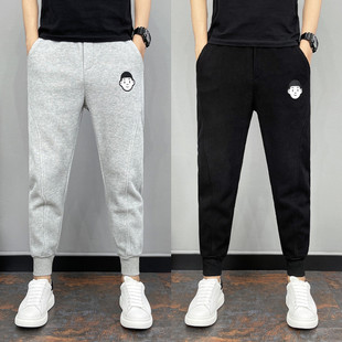 精神网红裤 运动裤 束脚卫裤 潮牌修身 子 男小人头灰色秋冬小脚休闲裤