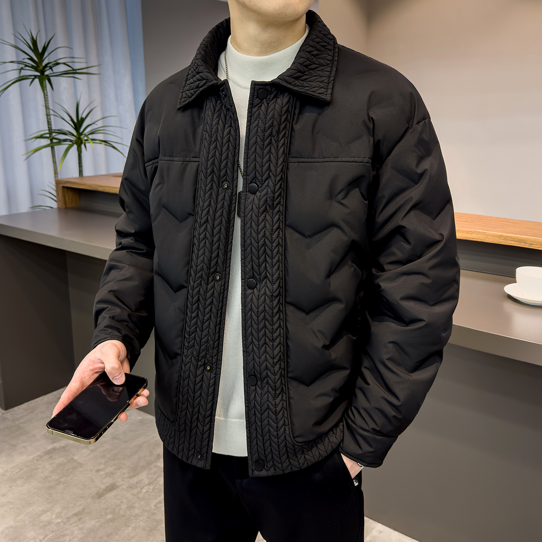 ZPK拼接鸭绒时尚翻领轻薄羽绒服