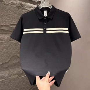 休闲新款 条纹拼接翻领Polo衫 美式 男士 韩版 撞色潮流百搭设计感短袖