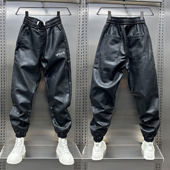 机车骑行小脚长裤 美式 秋冬季 加绒加厚防风裤 抗寒保暖休闲皮裤 男士