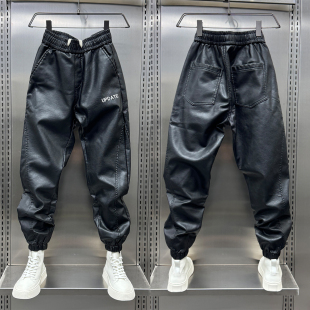 抗寒保暖休闲皮裤 机车骑行小脚长裤 男士 加绒加厚防风裤 秋冬季 美式