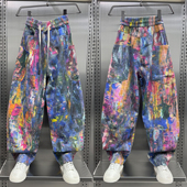 潮牌彩绘泼墨休闲工装 涂鸦设计感弯刀直筒裤 九分裤 男2025秋冬新款