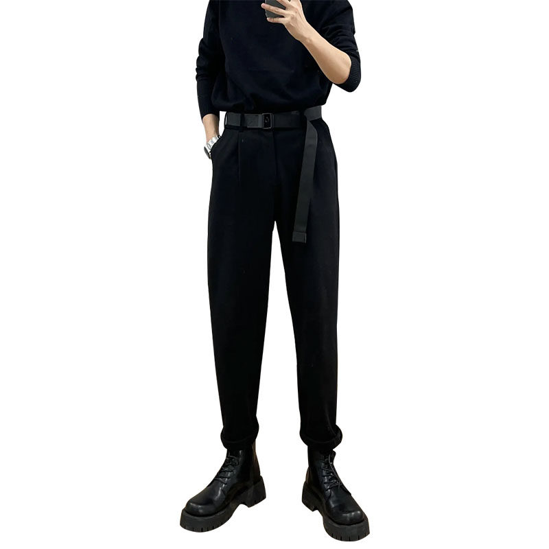 小西裤休闲西装裤男直筒宽松男士春秋黑色垂感裤子百搭哈伦九分裤