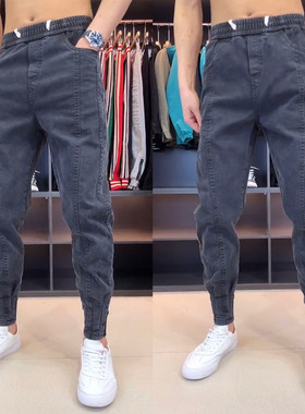 秋冬男士痞帅休闲牛仔裤修身韩版小脚长裤精神小伙潮流加绒束脚裤