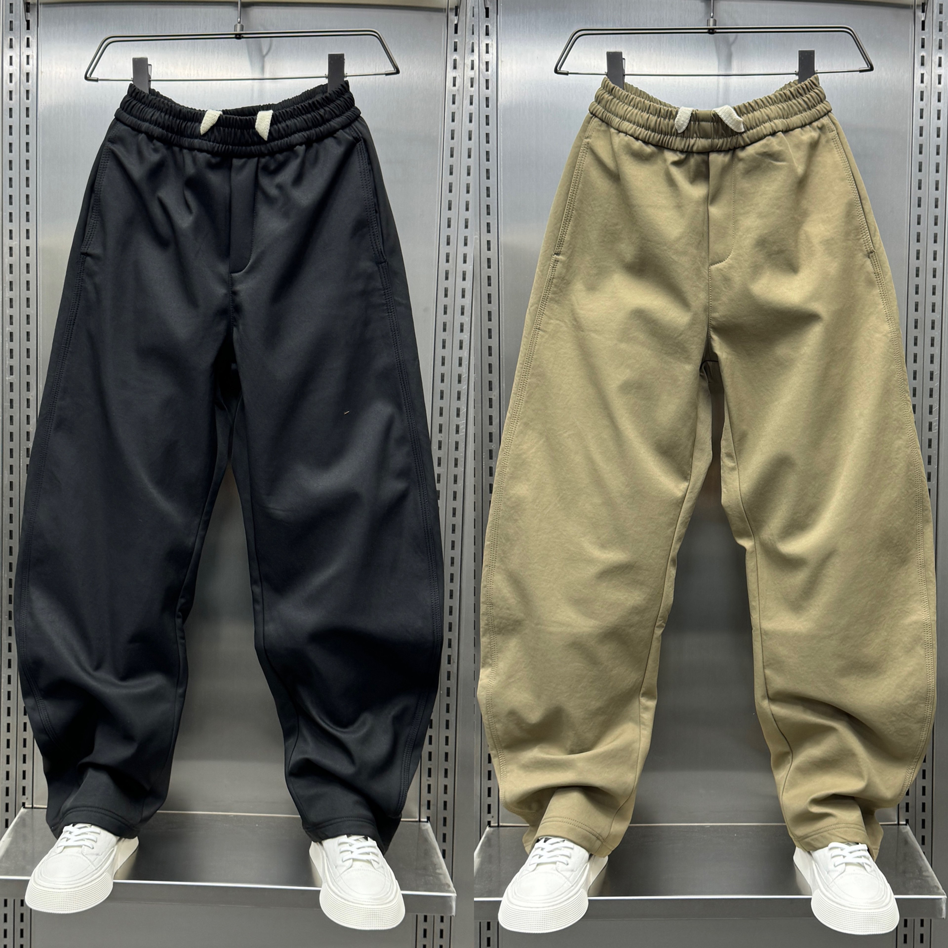 2024秋冬季加绒工装弯刀裤男士美式纯色休闲裤潮流百搭宽松阔腿裤,男装,休闲裤,淘宝优惠券,粉丝福利购,淘宝优惠卷