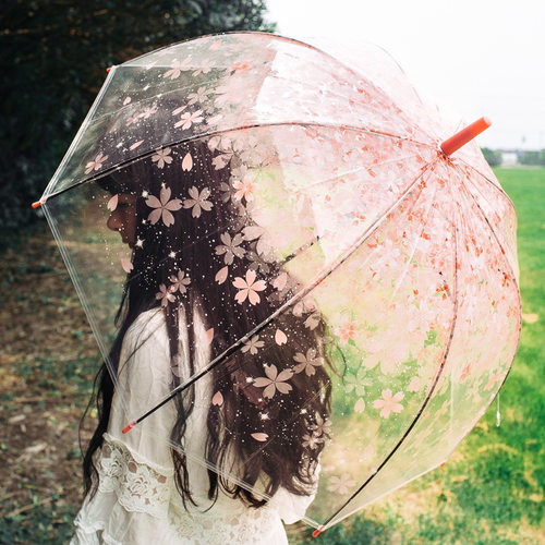 深拱形雨伞樱花长柄透明女生