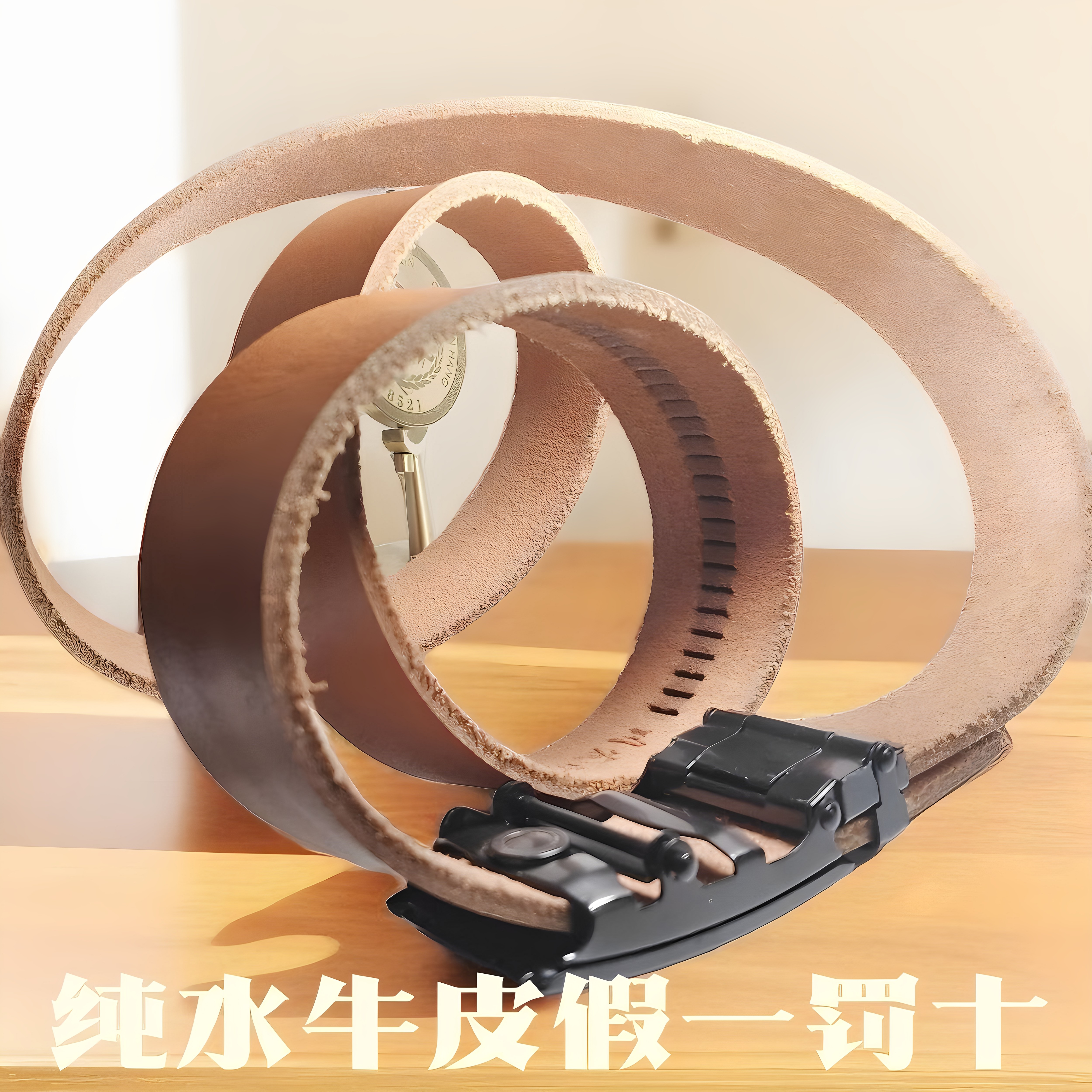 纯水牛皮带男士自动扣裤腰带牙免打孔不带扣头无扣无头裤带200斤