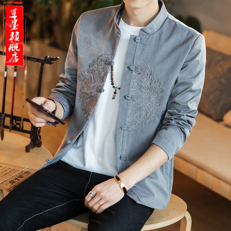 中国风唐装春秋季男士外套韩版潮流修身帅气青年中山装盘扣夹克男