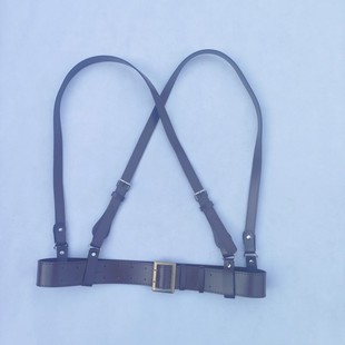 民国武装带双斜挎皮带军官腰带军阀枪套式双肩背带双针交叉两背带