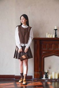 DFD 书卷气 白色缪款学院风全羊毛麻花v领短上衣复古毛衣女