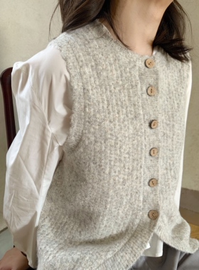 DFD 法式高级感百搭日系cdg风复古羊毛花色纱灰色针织开衫背心女