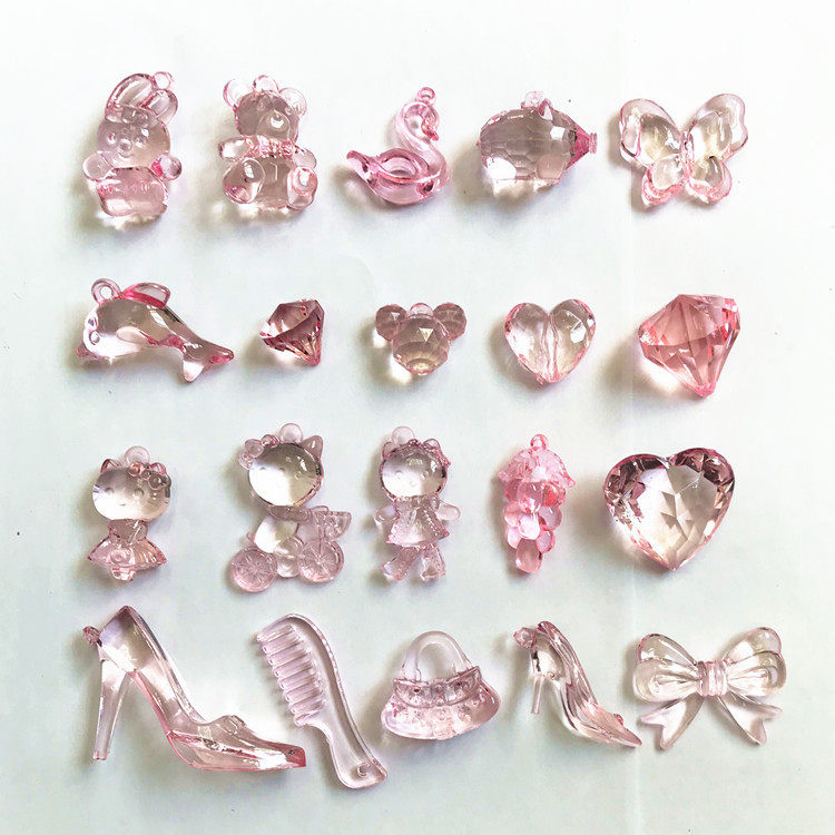 儿童粉色动物卡通小女孩子公主亚克力仿水晶透明宝石钻石玩具串珠