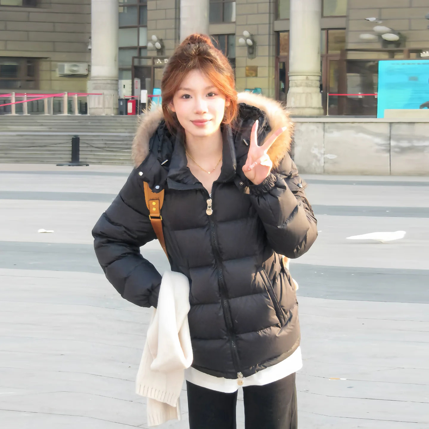 黑色羽绒棉服女2026冬季加厚外套