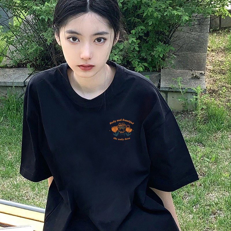 黑色纯棉短袖t恤女2026夏新款高端欧货女士宽松正肩半袖计感上衣