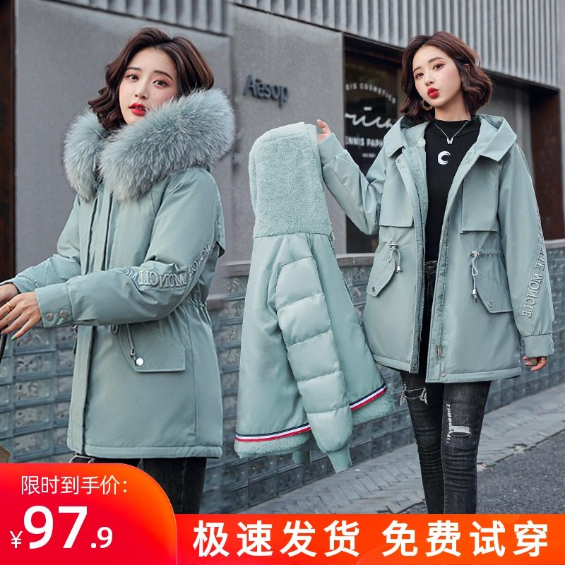 派克服女冬季可拆卸2021年新款爆款皮毛一体棉服棉衣短款皮草外套