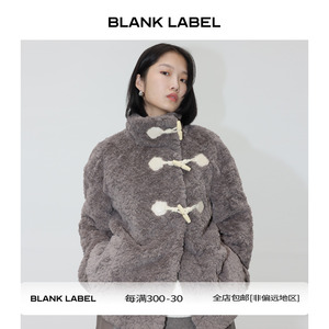 BLANK LABEL 极简高级超柔环保牛角扣短款皮草毛毛外套女冬季加厚