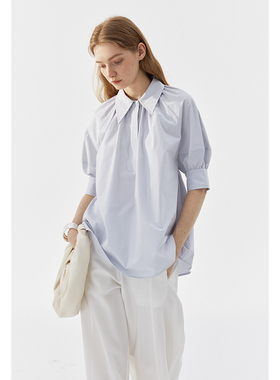 BLANK LABEL全棉砂皱平纹泡泡袖衬衫女夏新款小衫设计感小众上衣