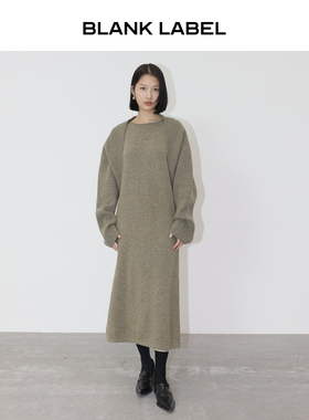 BLANK LABEL极简高级气质100%羊毛黑色针织连衣裙秋冬长款背心裙