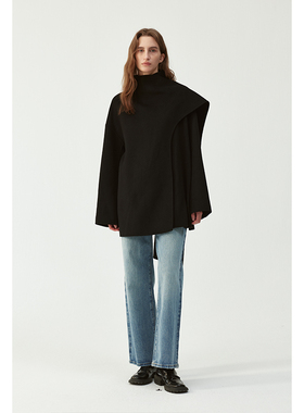 BLANK LABEL短款围巾领双面尼羊绒毛呢大衣女秋冬季羊毛呢子外套